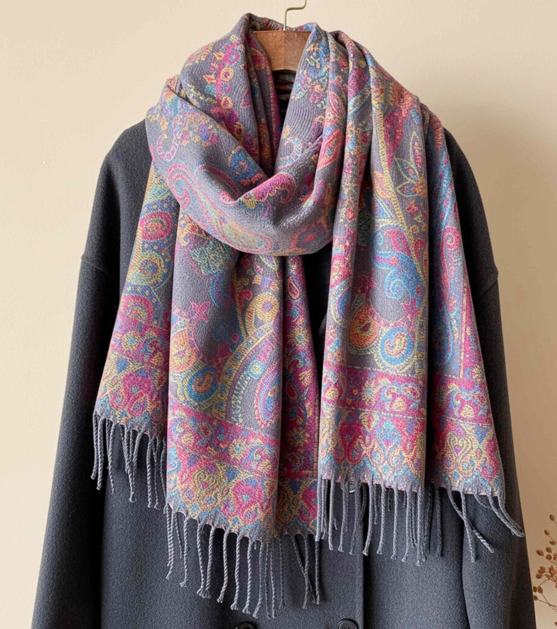 Reversible Soft Pashmina Shawl & Scarf for Women, Jacquard Brocade, Shawl, Sarong or Head Wraps