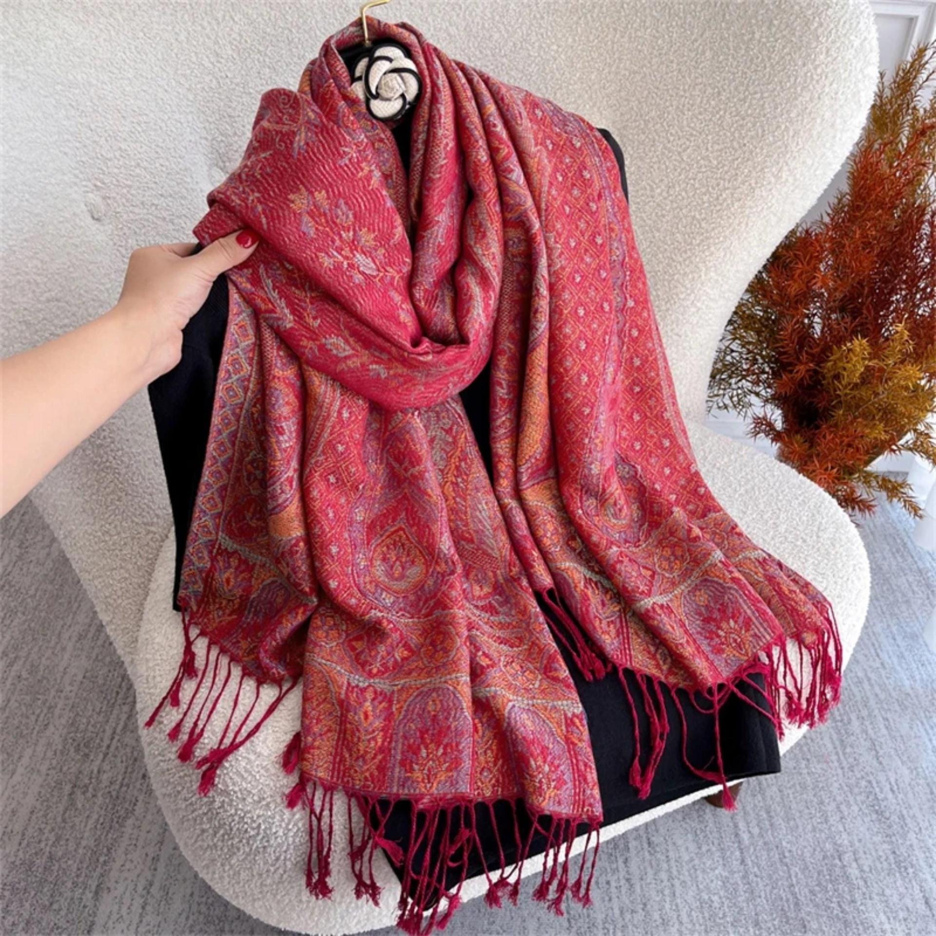 Reversible Soft Pashmina Shawl & Scarf for Women, Jacquard Brocade, Shawl, Sarong or Head Wraps