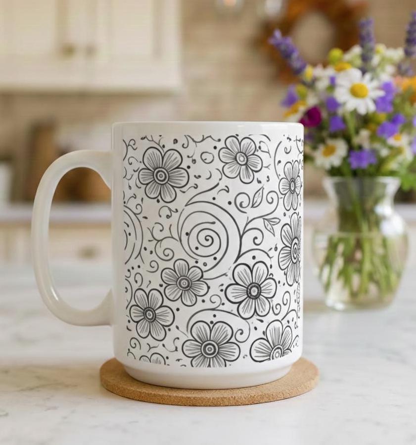 Floral Cups -  Large and Small Ceramic Mugs