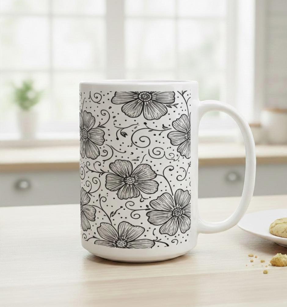 Floral Cups -  Large and Small Ceramic Mugs
