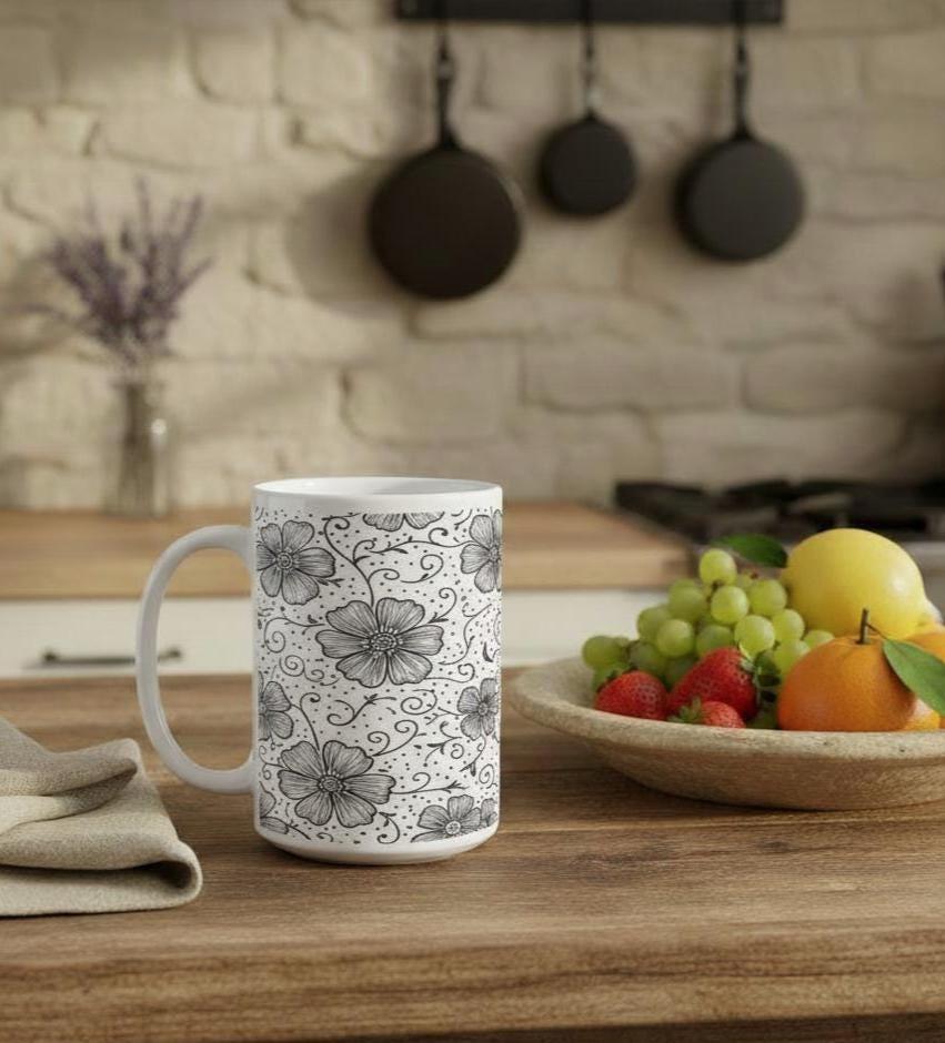 Floral Cups -  Large and Small Ceramic Mugs