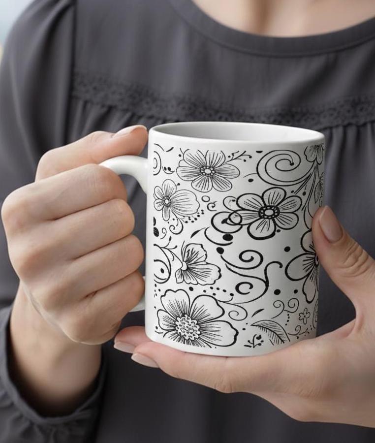 Floral Cups -  Large and Small Ceramic Mugs