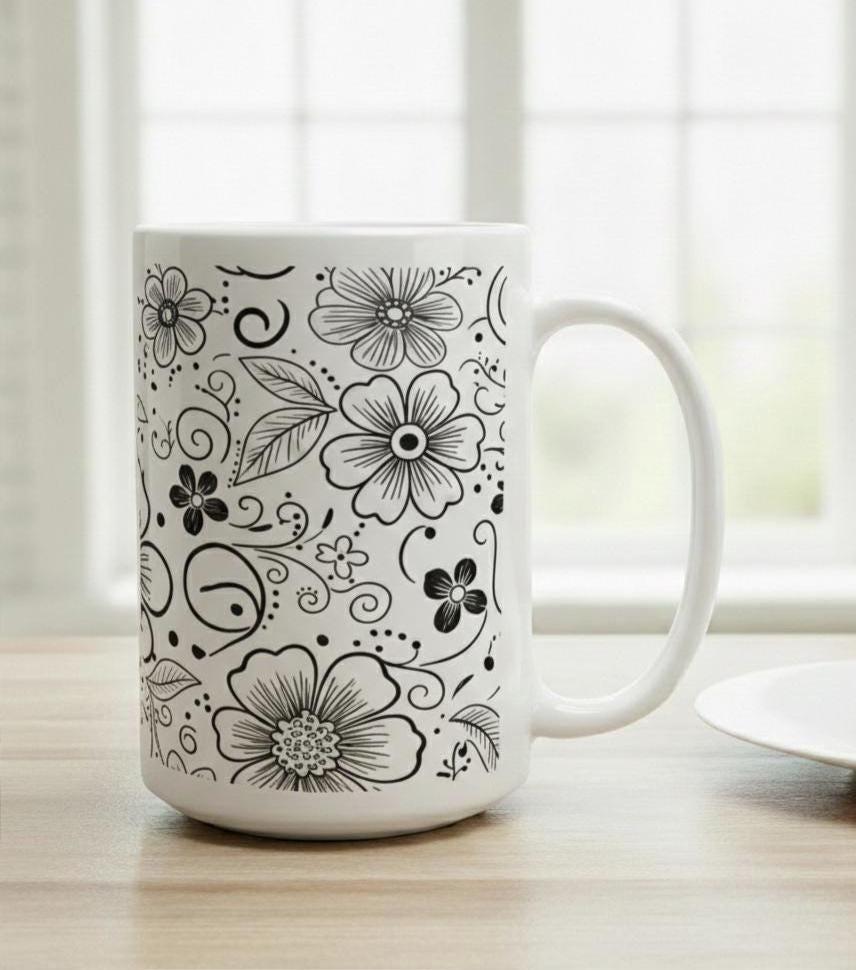 Floral Cups -  Large and Small Ceramic Mugs