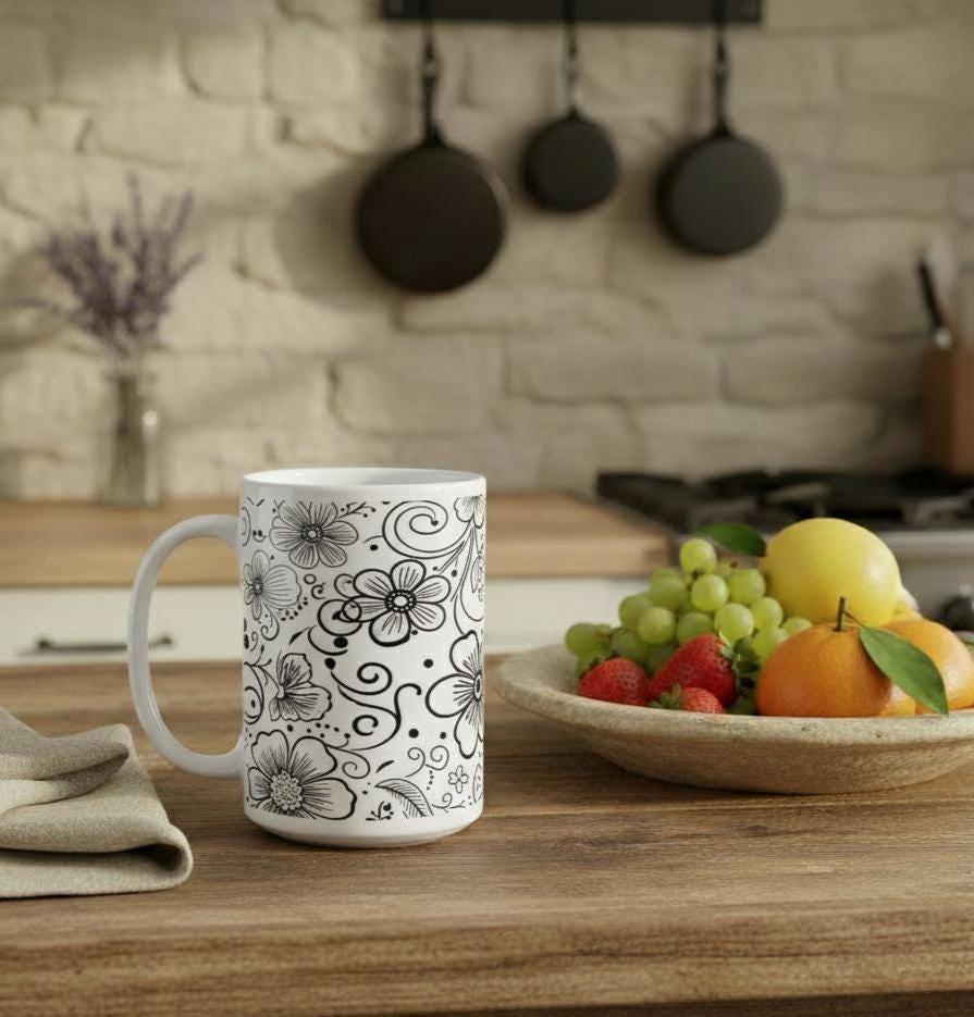 Floral Cups -  Large and Small Ceramic Mugs