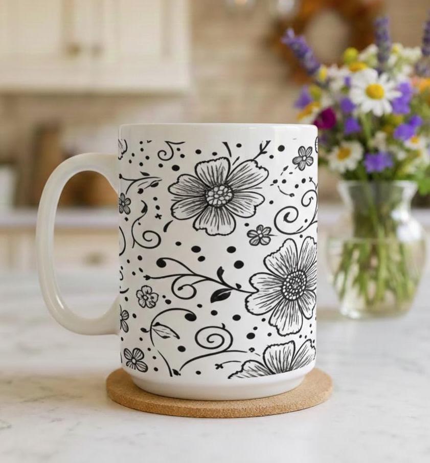 Floral Cups -  Large and Small Ceramic Mugs