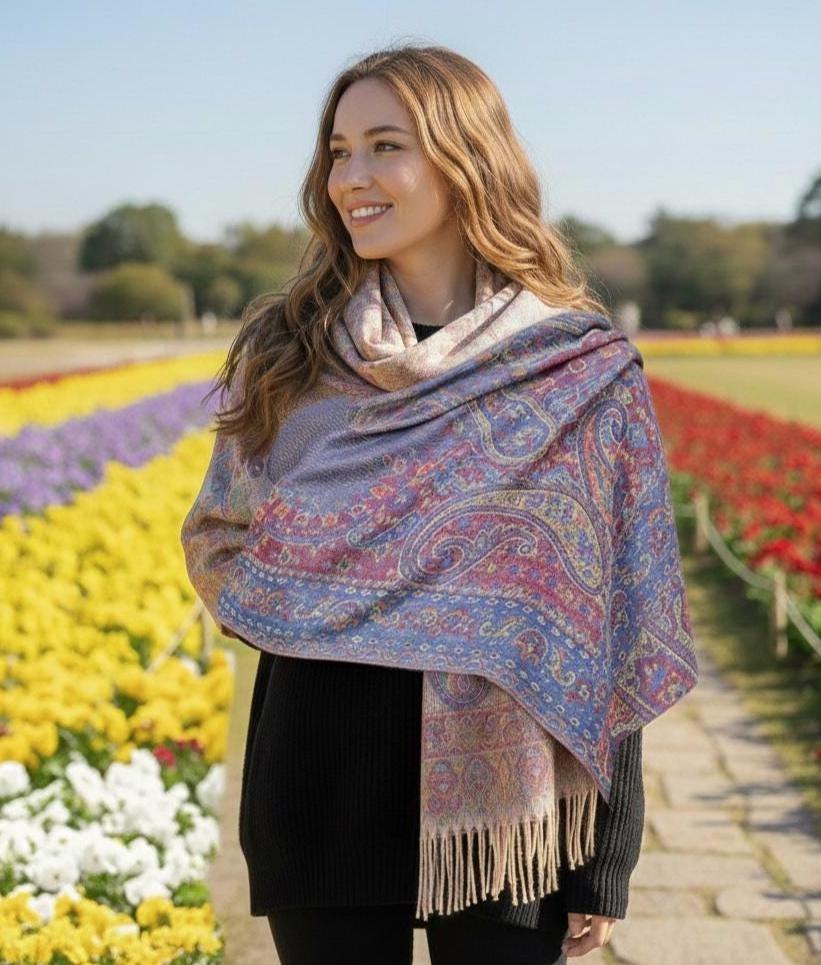 Soft Pashmina Shawl & Scarf for Women, Jacquard Brocade, Shawl, Sarong or Head Wraps