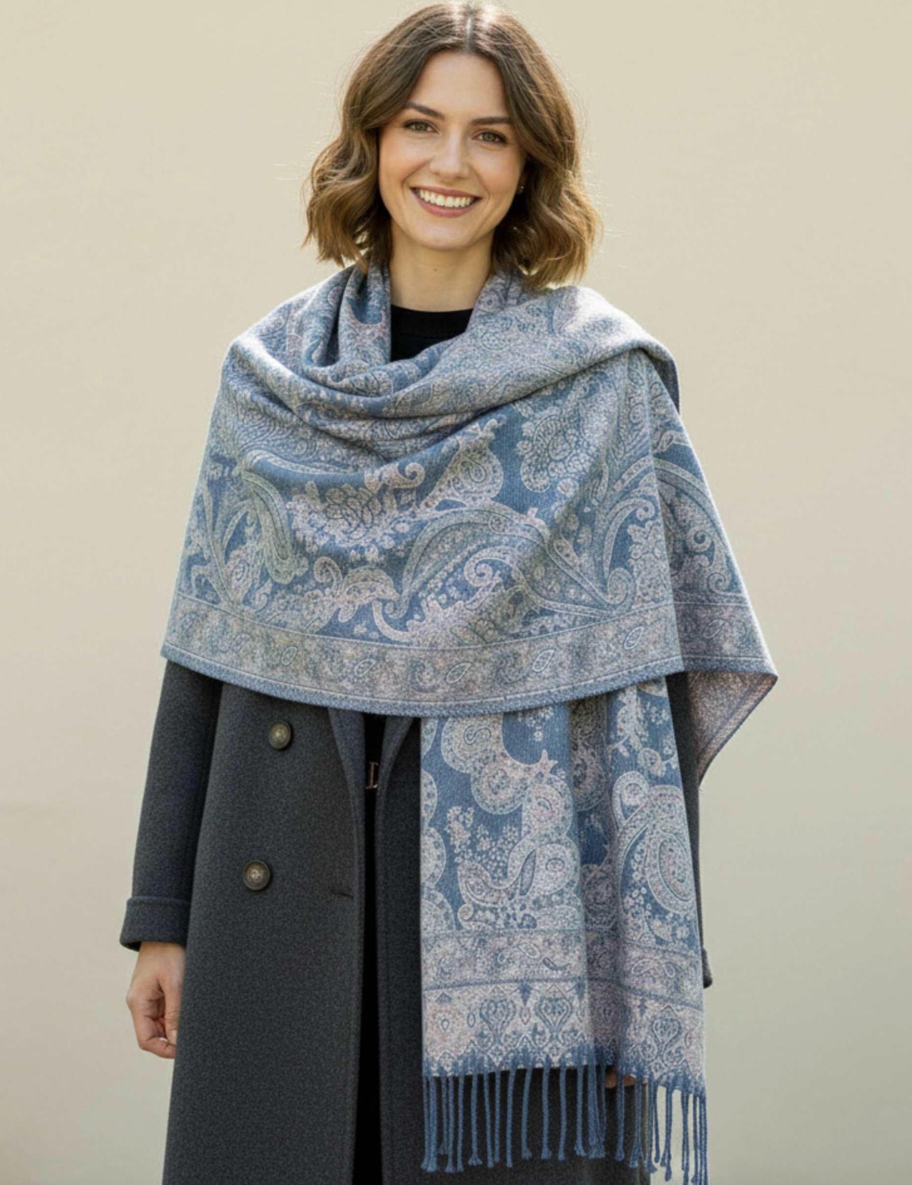 Reversible Soft Pashmina Shawl & Scarf for Women, Jacquard Brocade, Shawl, Sarong or Head Wraps
