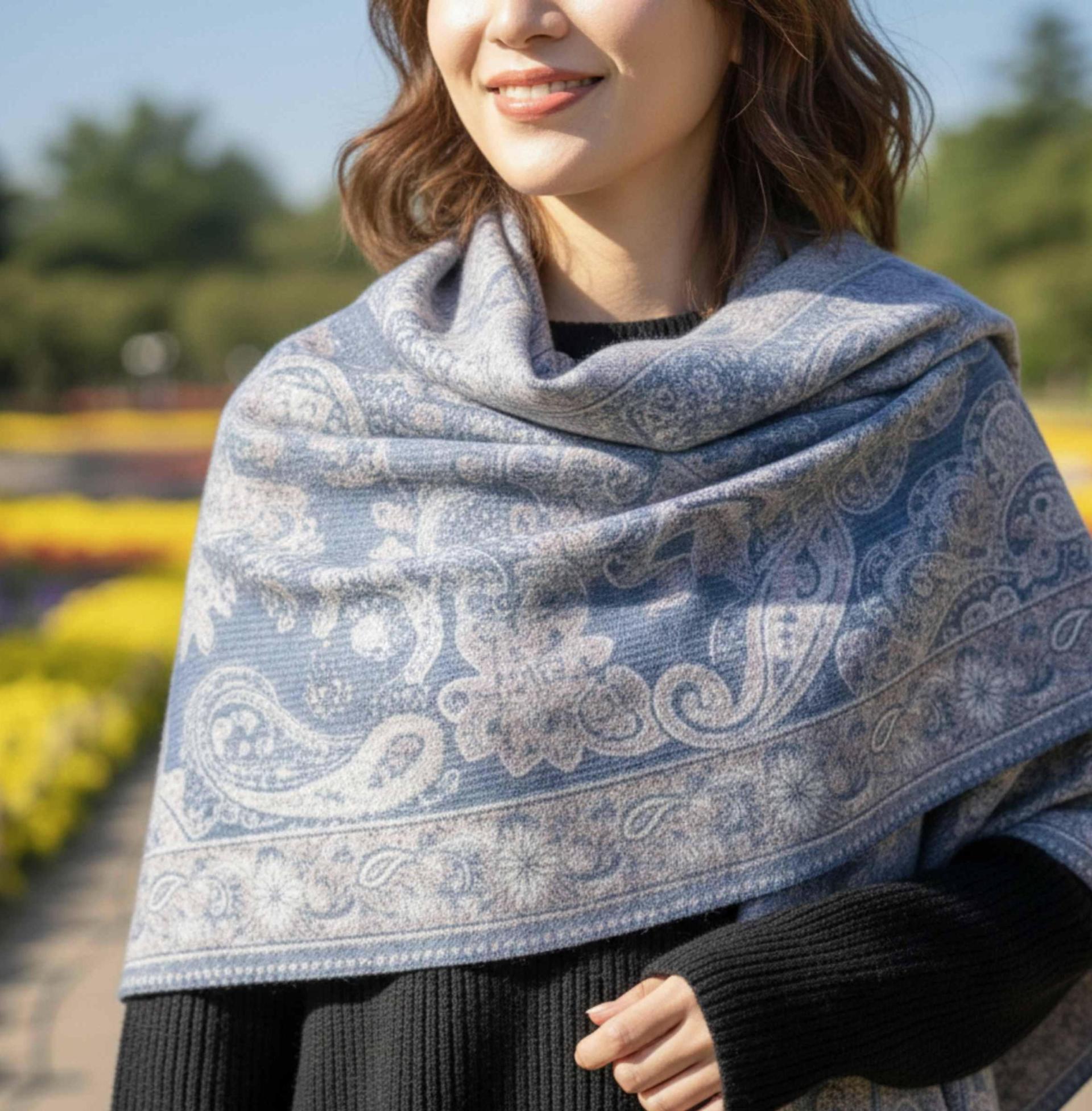 Reversible Soft Pashmina Shawl & Scarf for Women, Jacquard Brocade, Shawl, Sarong or Head Wraps