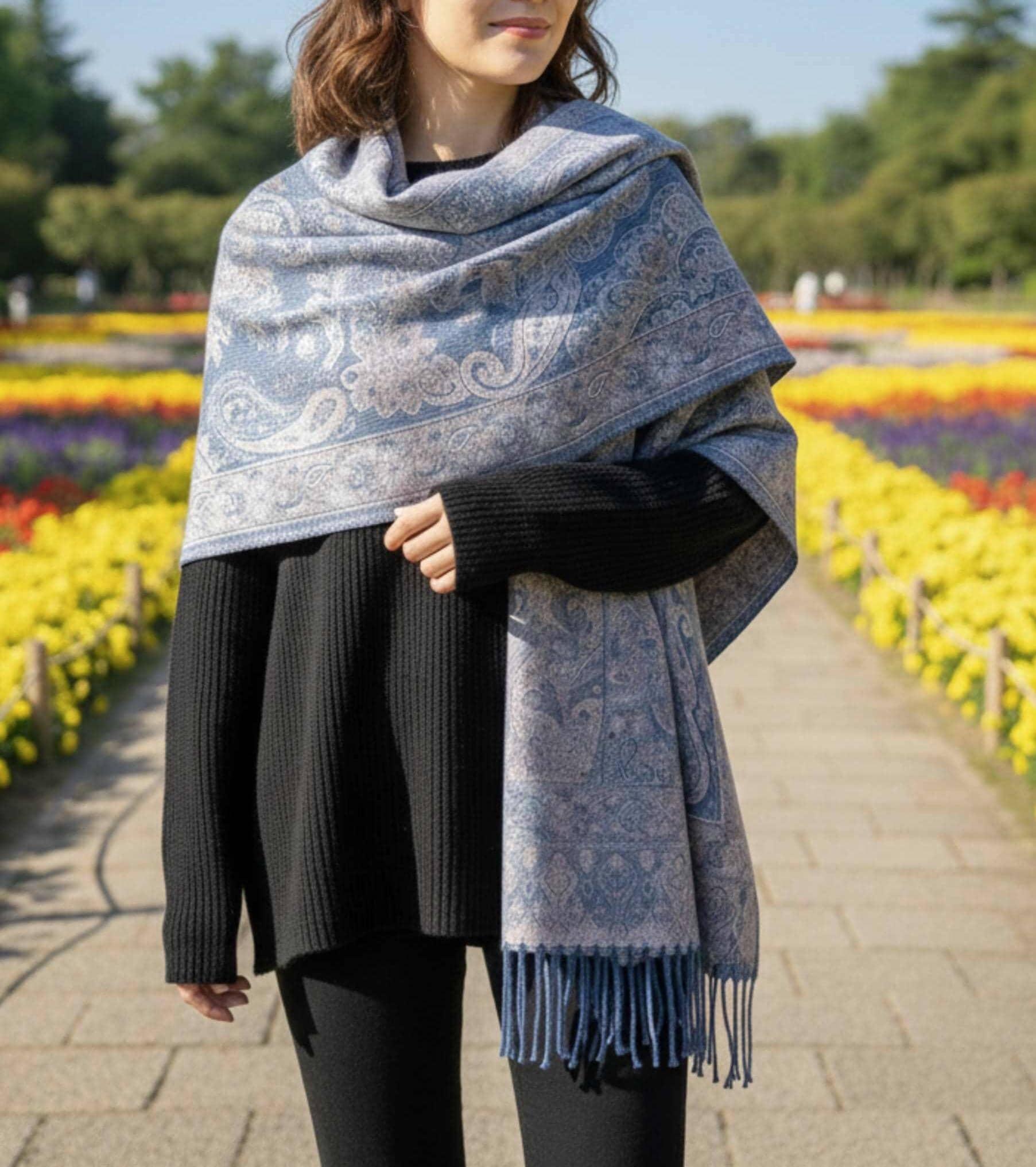 Reversible Soft Pashmina Shawl & Scarf for Women, Jacquard Brocade, Shawl, Sarong or Head Wraps