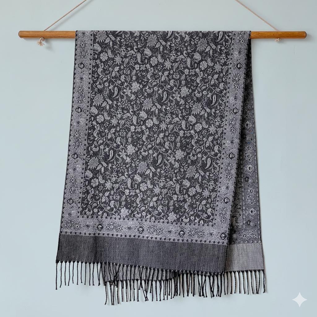 Reversible Soft Pashmina Shawl & Scarf for Women, Jacquard Brocade, Shawl, Sarong or Head Wraps