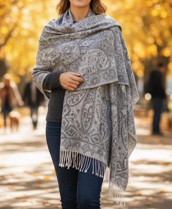 Reversible Soft Pashmina Shawl & Scarf for Women, Jacquard Brocade, Shawl, Sarong or Head Wraps