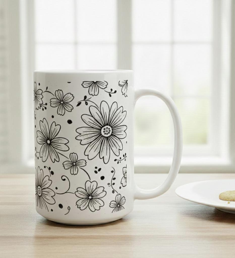Floral Cups -  Large and Small Ceramic Mugs