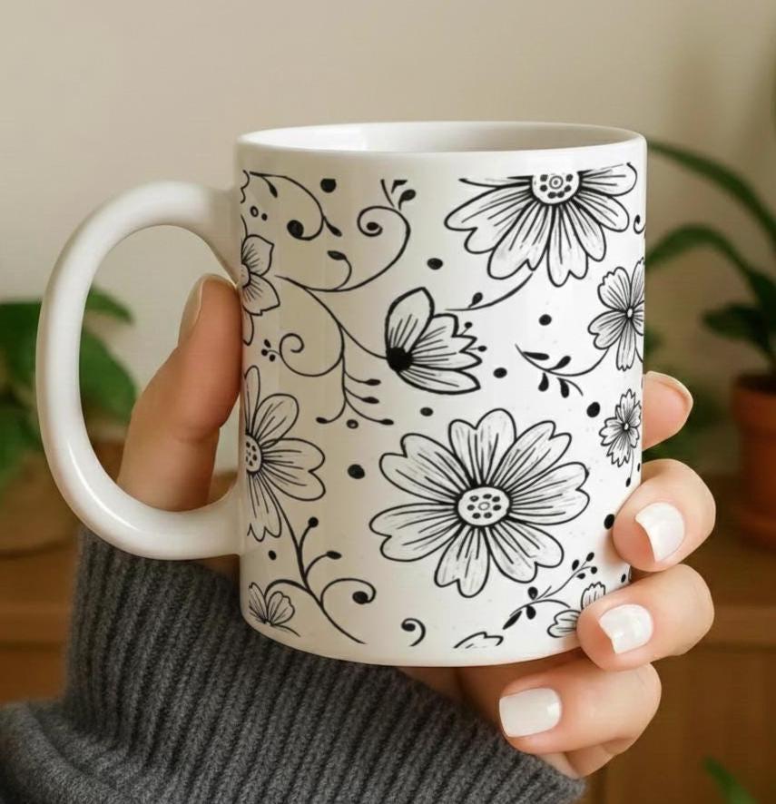 Floral Cups -  Large and Small Ceramic Mugs
