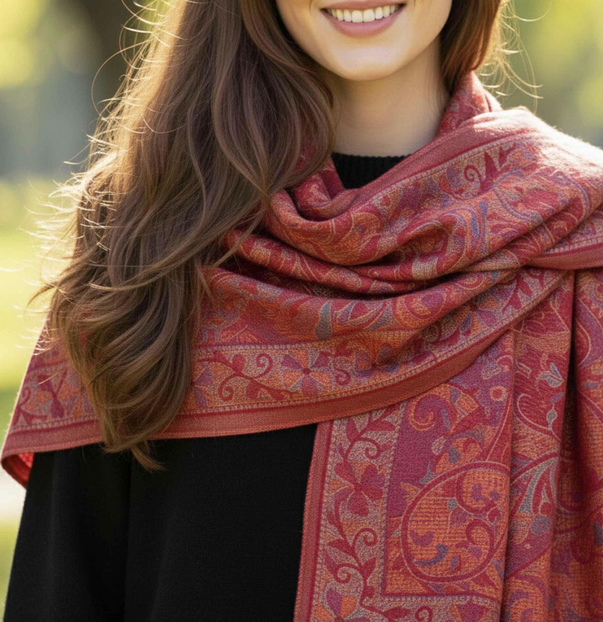 Reversible Soft Pashmina Shawl & Scarf for Women, Jacquard Brocade, Shawl, Sarong or Head Wraps