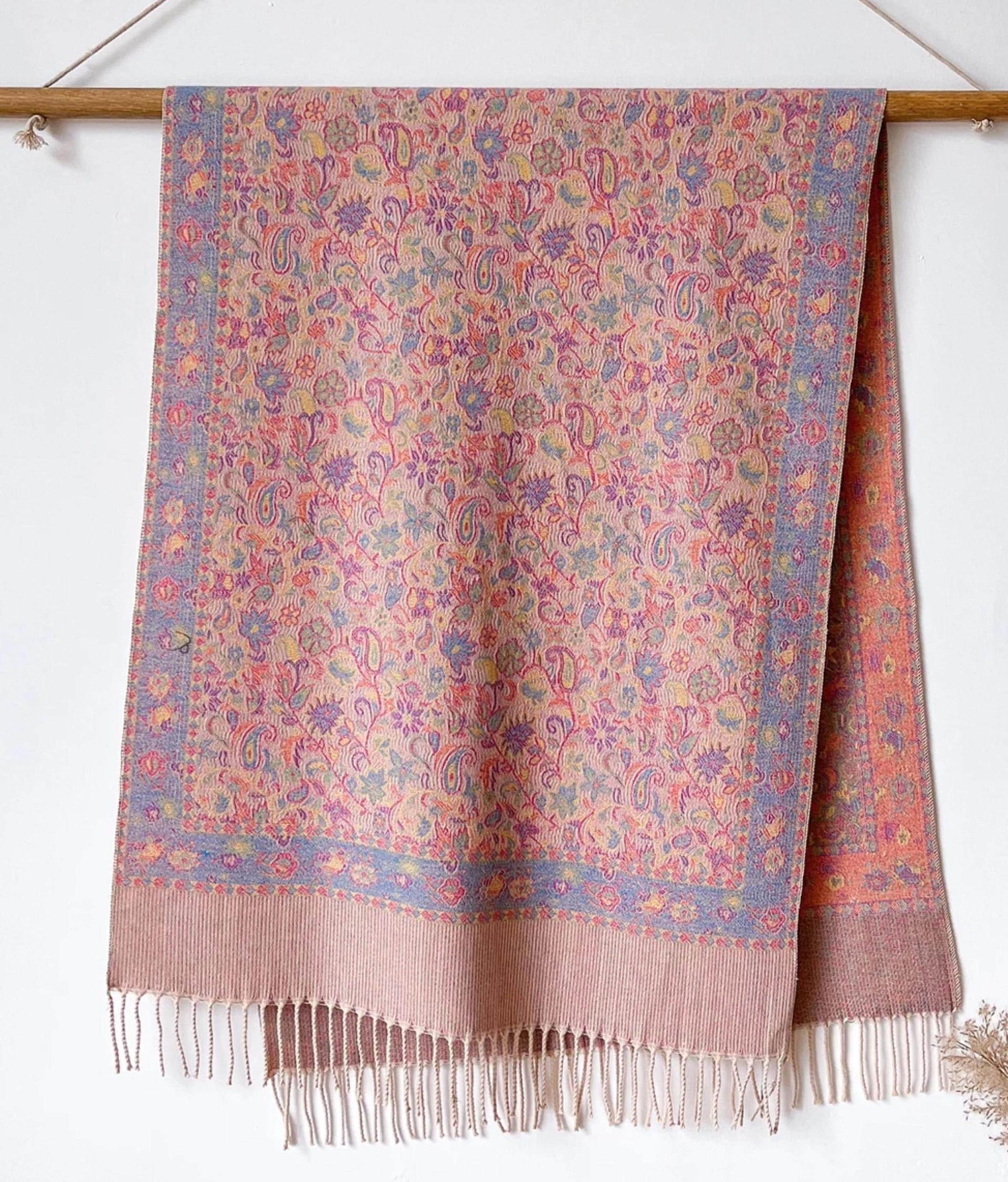 Reversible Soft Pashmina Shawl & Scarf for Women, Jacquard Brocade, Shawl, Sarong or Head Wraps
