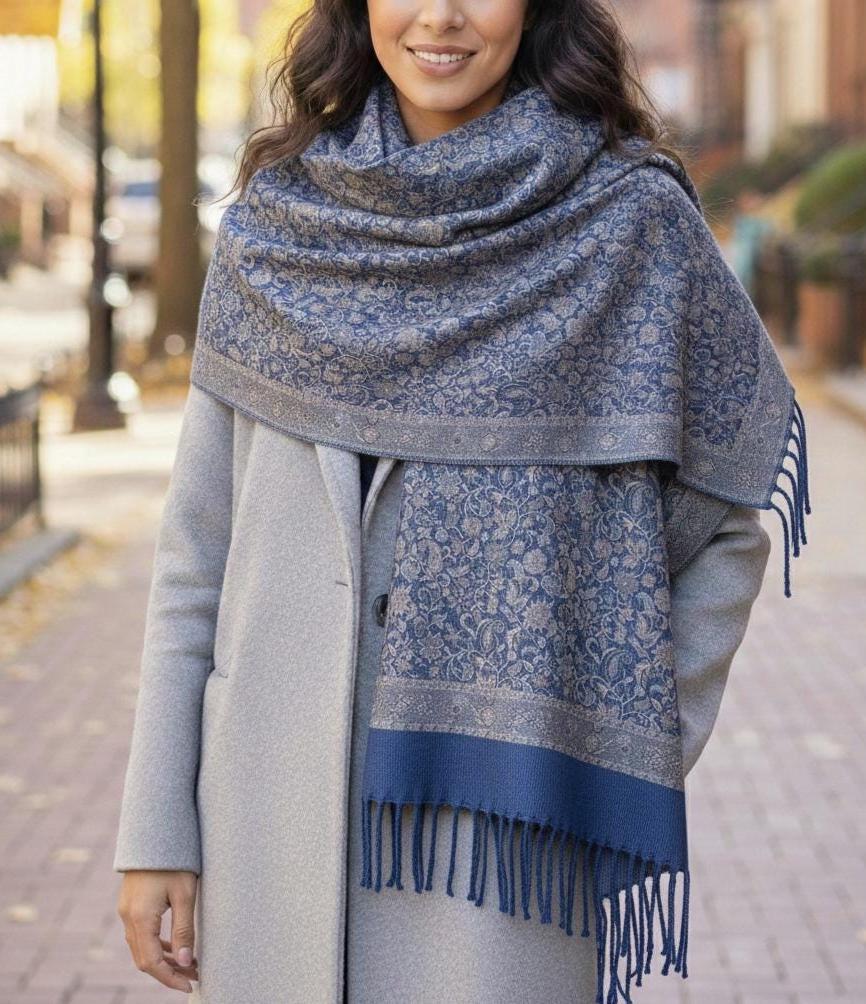 Reversible Soft Pashmina Shawl & Scarf for Women, Jacquard Brocade, Shawl, Sarong or Head Wraps