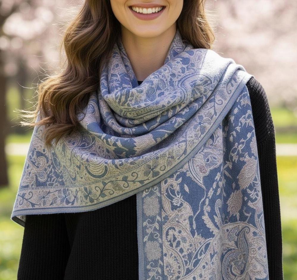 Reversible Soft Pashmina Shawl & Scarf for Women, Jacquard Brocade, Shawl, Sarong or Head Wraps