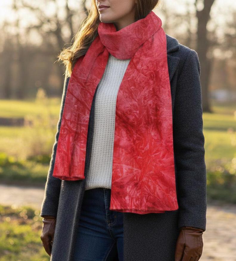 Tie Dye Velvet Scarf, Strawberry, Red and Pink Dyed Crushed Velvet