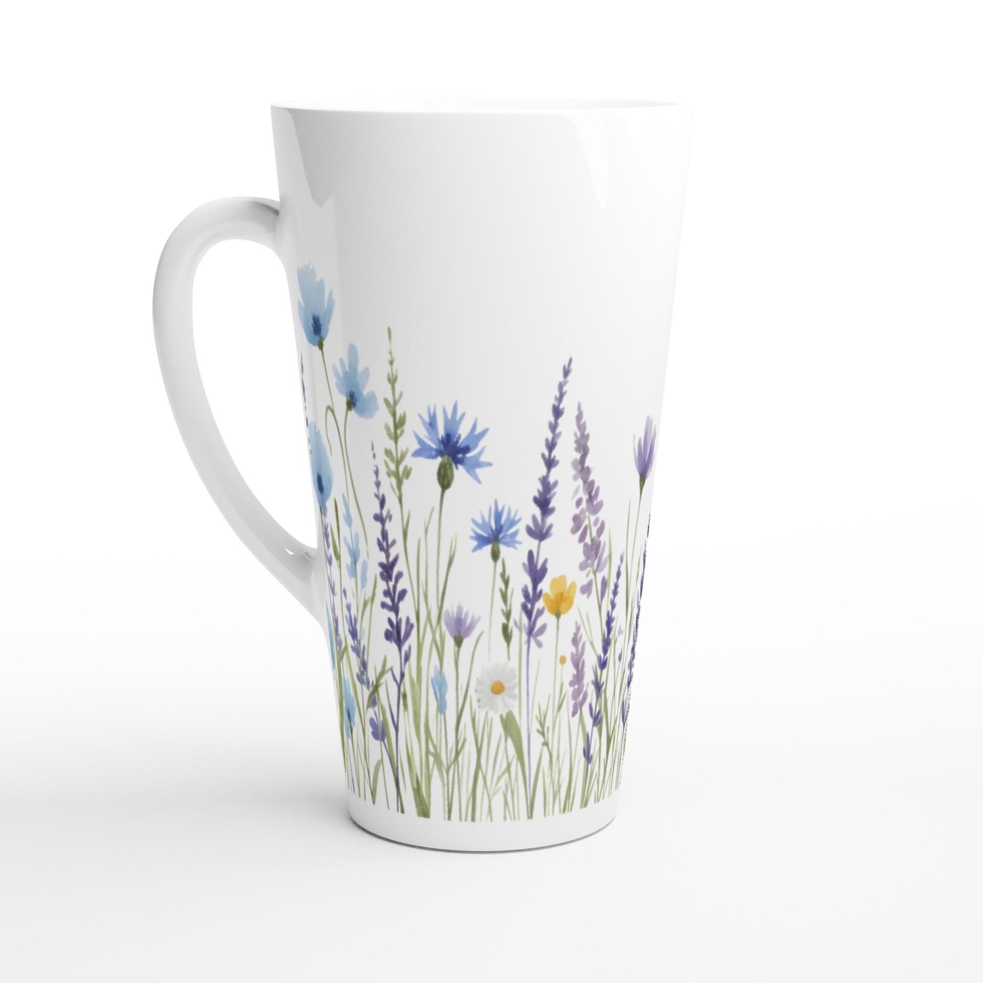 Set of Latte Mugs, Floral Cup Set, 17 oz