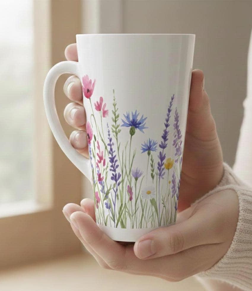 Set of Latte Mugs, Floral Cup Set, 17 oz