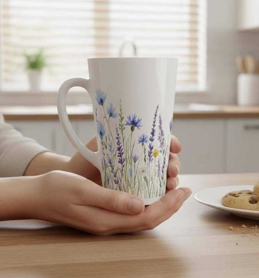 Set of Latte Mugs, Floral Cup Set, 17 oz