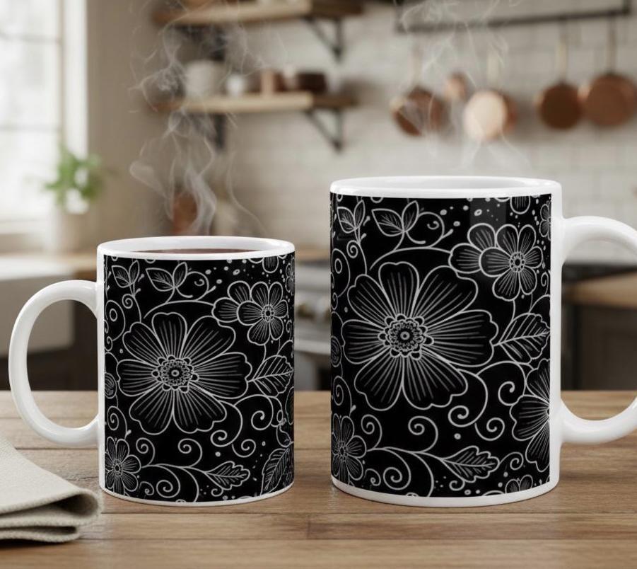Floral Cups -  Large and Small Ceramic Mugs