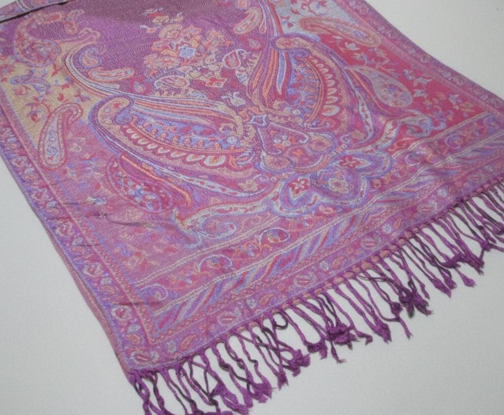 Reversible Soft Pashmina Shawl & Scarf for Women, Jacquard Brocade, Shawl, Sarong or Head Wraps