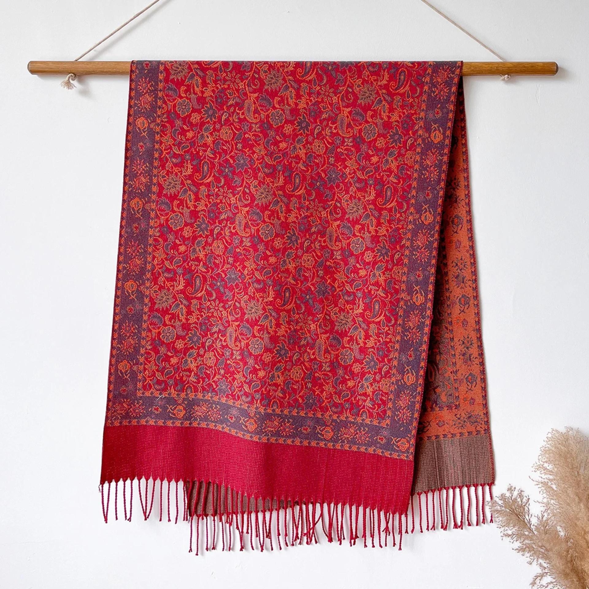 Reversible Soft Pashmina Shawl & Scarf for Women, Jacquard Brocade, Shawl, Sarong or Head Wraps
