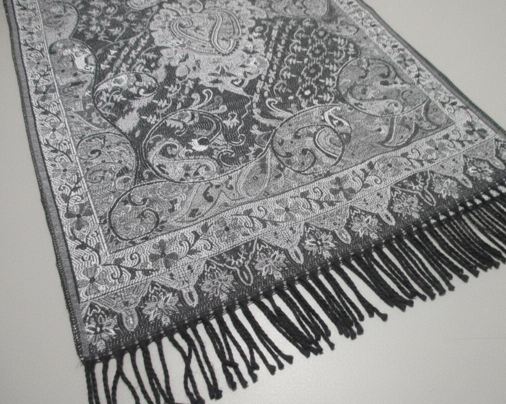 Reversible Soft Pashmina Shawl & Scarf for Women, Jacquard Brocade, Shawl, Sarong or Head Wraps