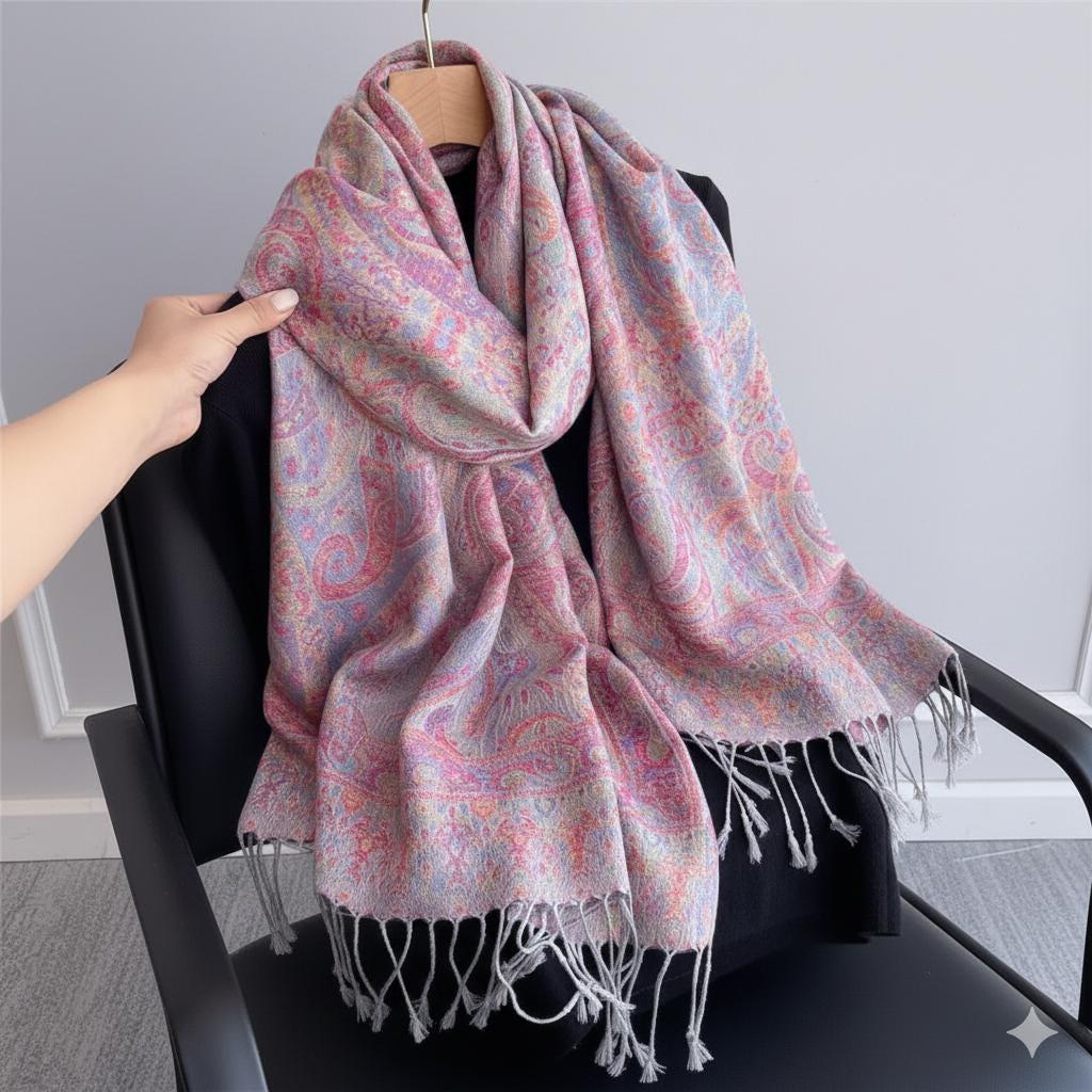 Soft Pashmina Shawl & Scarf for Women, Jacquard Brocade, Shawl, Sarong or Head Wraps