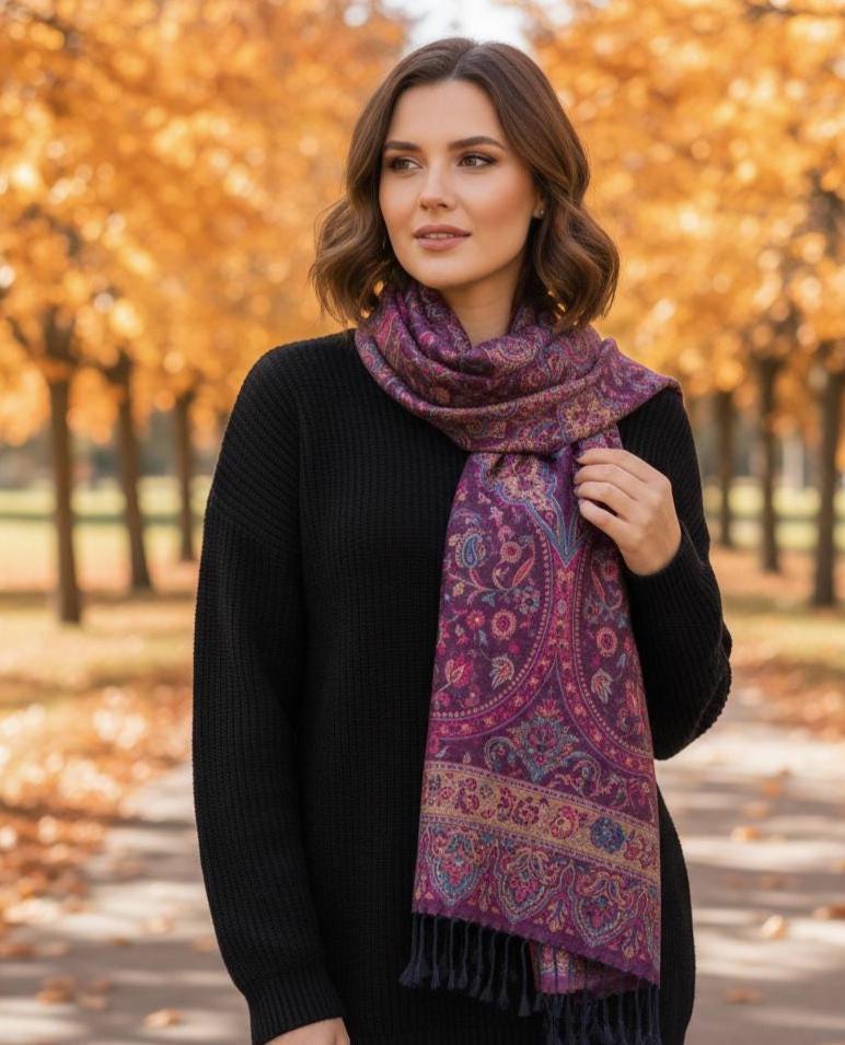 Soft Pashmina Shawl & Scarf for Women, Jacquard Brocade, Shawl, Sarong or Head Wraps