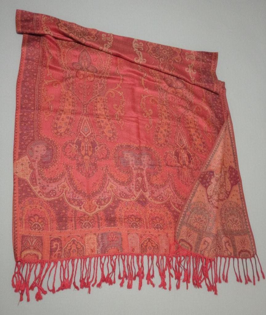 Reversible Soft Pashmina Shawl & Scarf for Women, Jacquard Brocade, Shawl, Sarong or Head Wraps