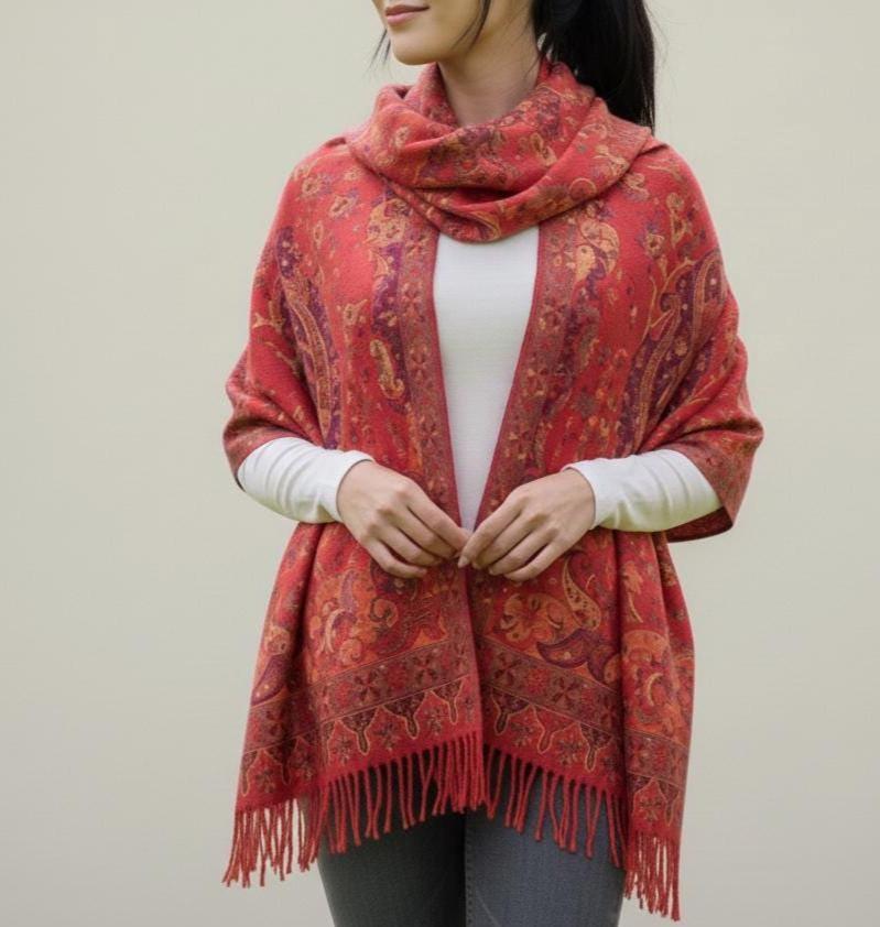 Reversible Soft Pashmina Shawl & Scarf for Women, Jacquard Brocade, Shawl, Sarong or Head Wraps