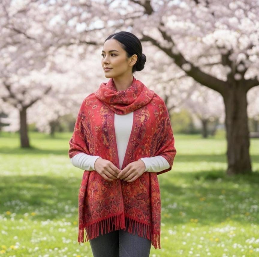 Reversible Soft Pashmina Shawl & Scarf for Women, Jacquard Brocade, Shawl, Sarong or Head Wraps