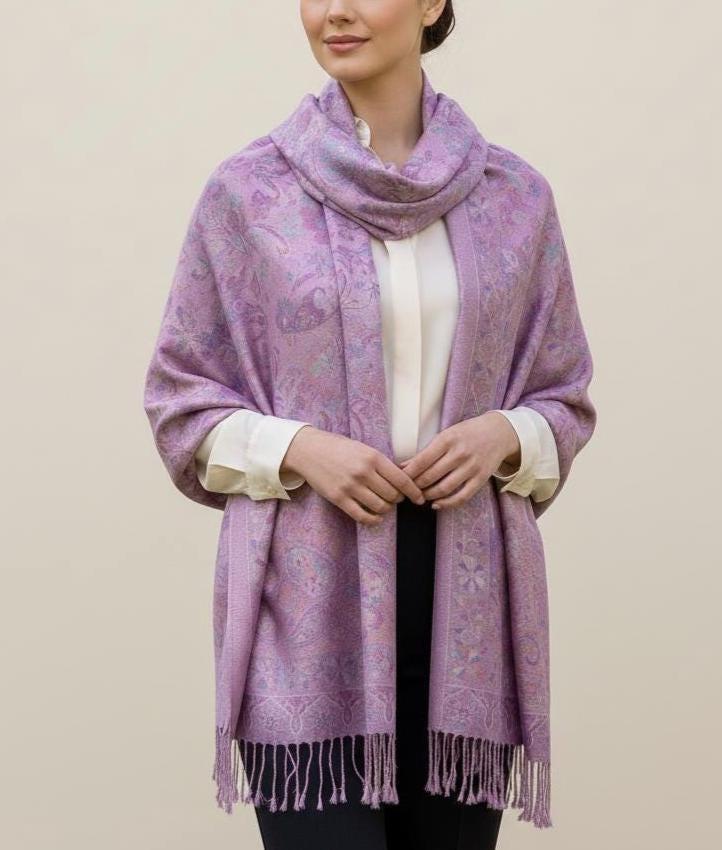 Reversible Soft Pashmina Shawl & Scarf for Women, Jacquard Brocade, Shawl, Sarong or Head Wraps