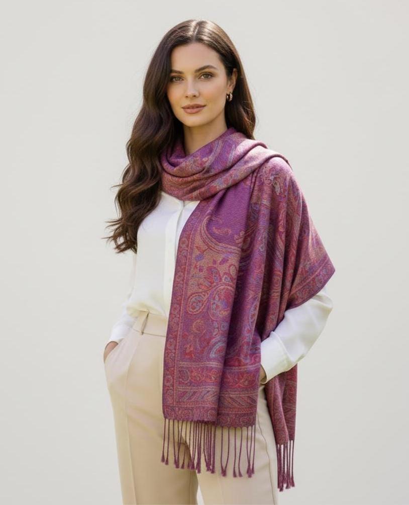 Reversible Soft Pashmina Shawl & Scarf for Women, Jacquard Brocade, Shawl, Sarong or Head Wraps