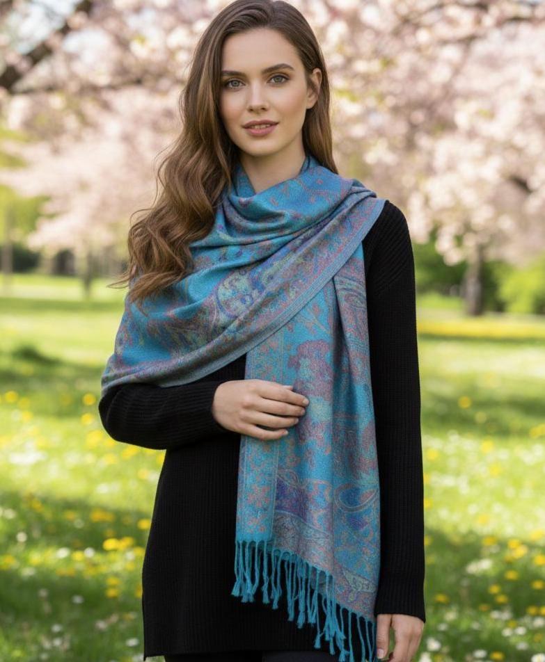 Reversible Soft Pashmina Shawl & Scarf for Women, Jacquard Brocade, Shawl, Sarong or Head Wraps