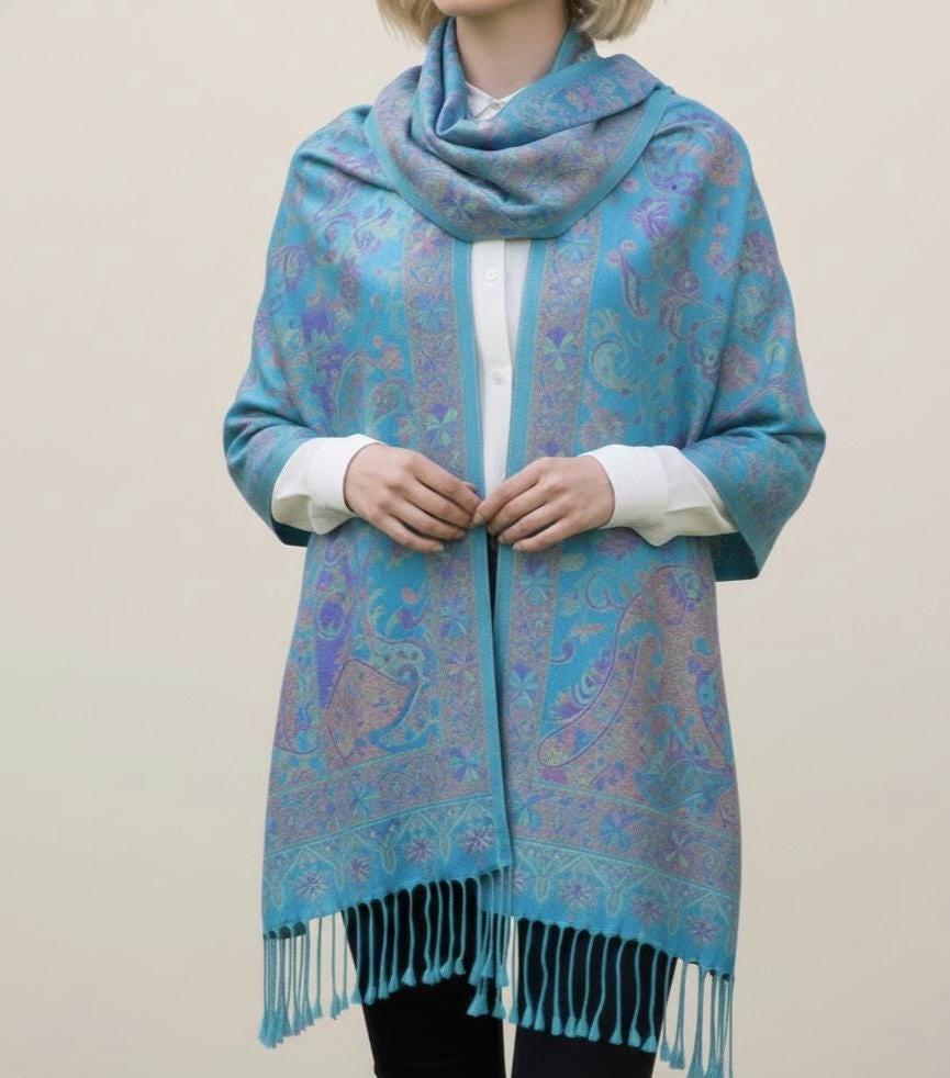 Reversible Soft Pashmina Shawl & Scarf for Women, Jacquard Brocade, Shawl, Sarong or Head Wraps