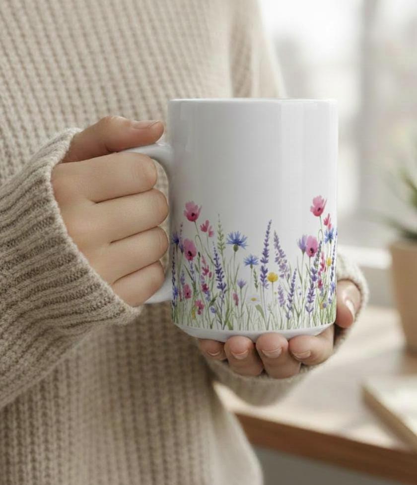 Floral Cups -  Large and Small Ceramic Mugs