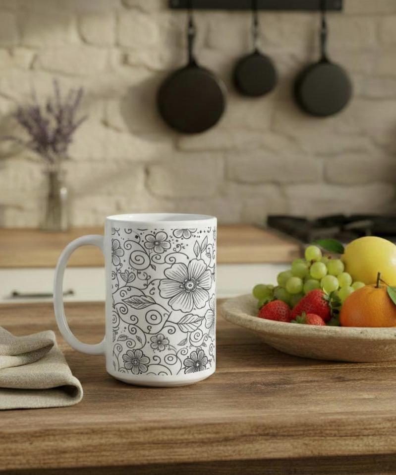 Floral Cups -  Large and Small Ceramic Mugs