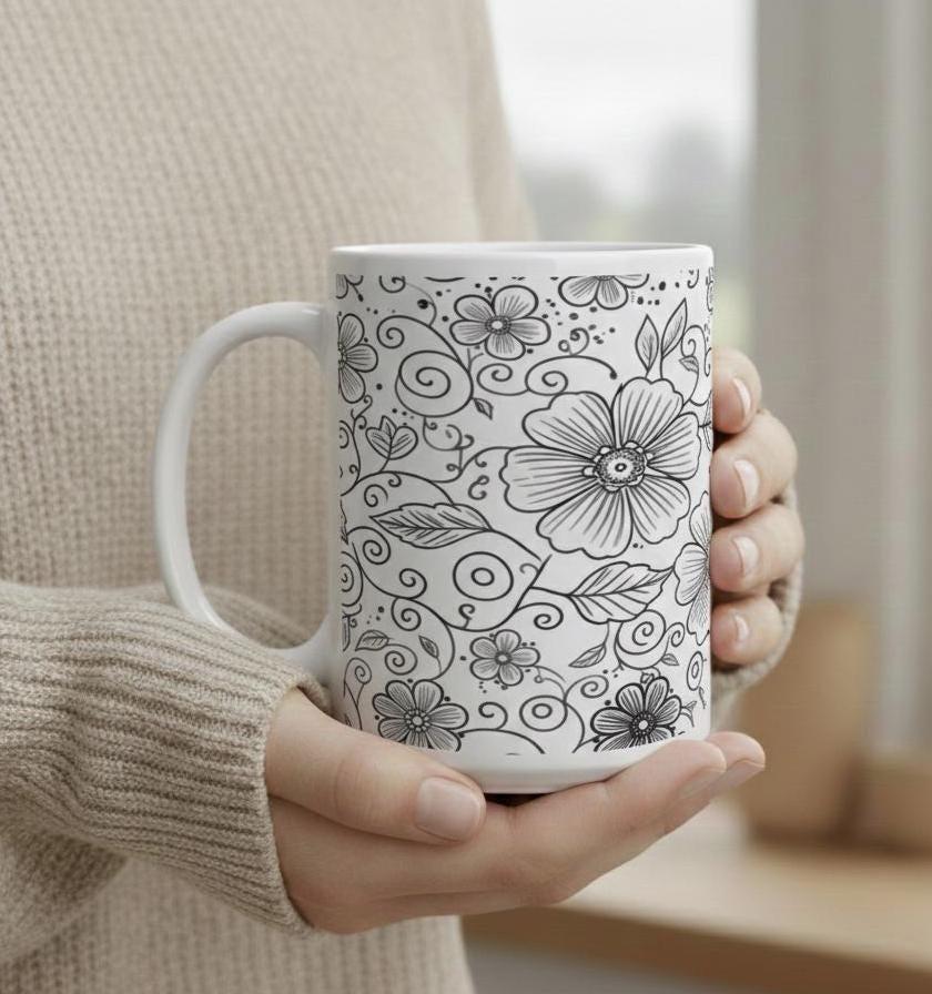 Floral Cups -  Large and Small Ceramic Mugs
