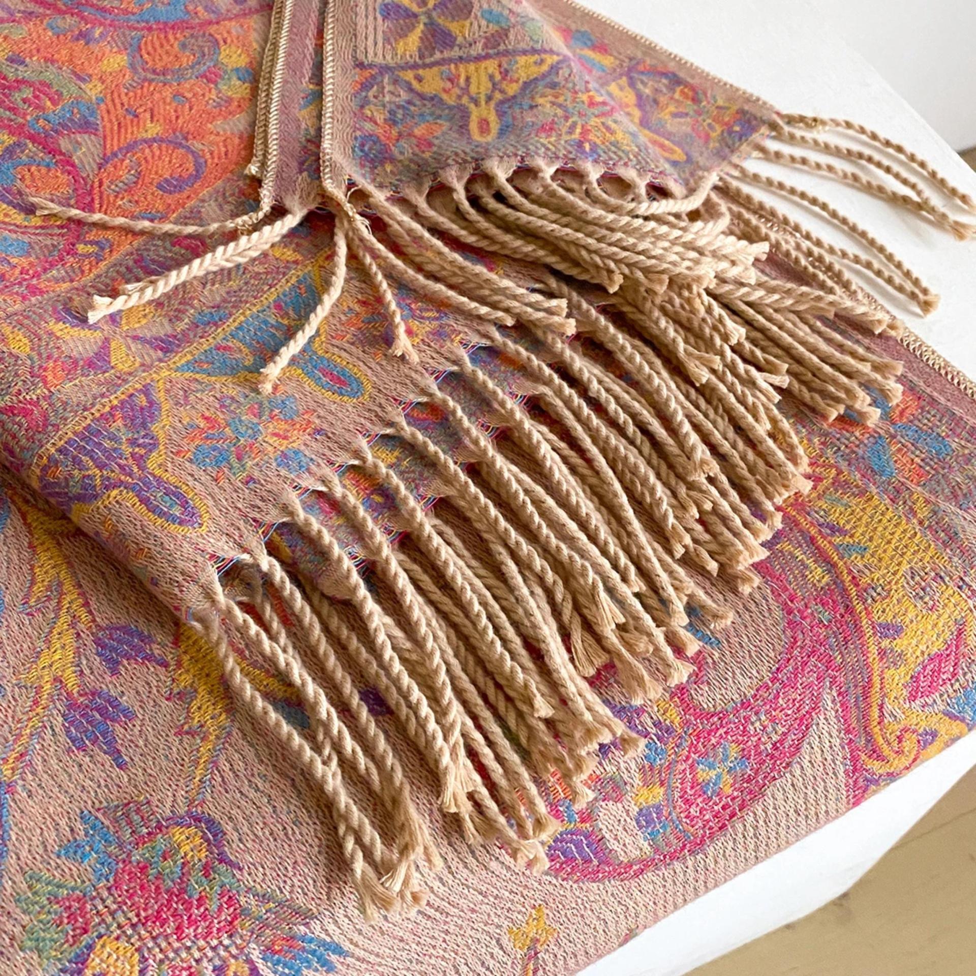 Reversible Soft Pashmina Shawl & Scarf for Women, Jacquard Brocade, Shawl, Sarong or Head Wraps