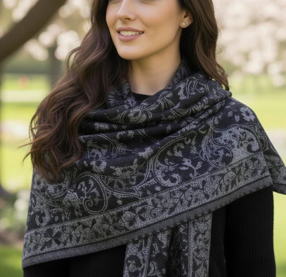 Reversible Soft Pashmina Shawl & Scarf for Women, Jacquard Brocade, Shawl, Sarong or Head Wraps