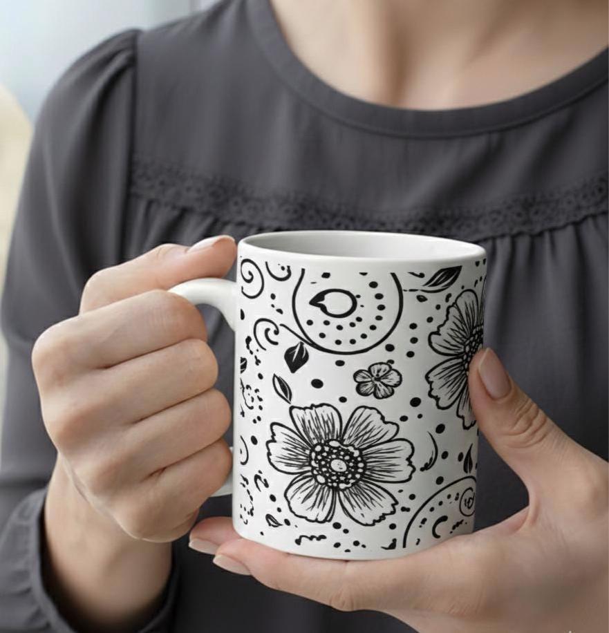 Floral Cups -  Large and Small Ceramic Mugs
