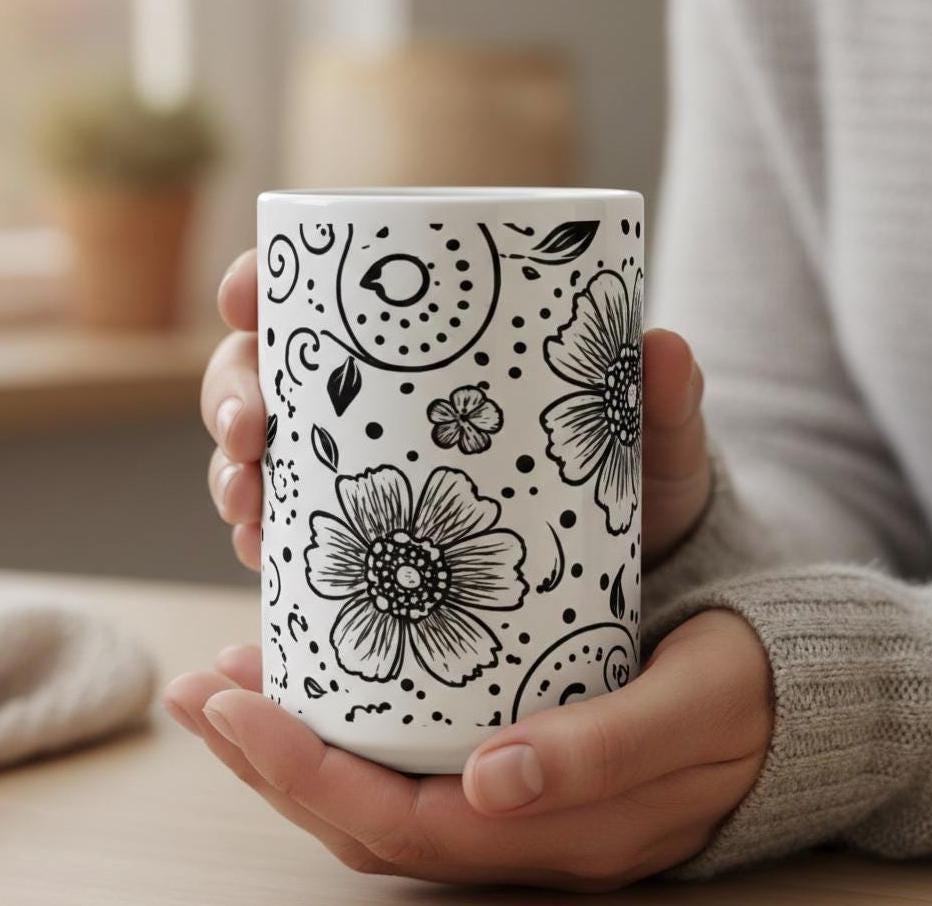 Floral Cups -  Large and Small Ceramic Mugs