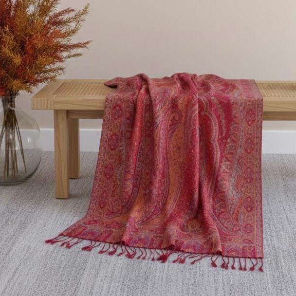 Reversible Soft Pashmina Shawl & Scarf for Women, Jacquard Brocade, Shawl, Sarong or Head Wraps