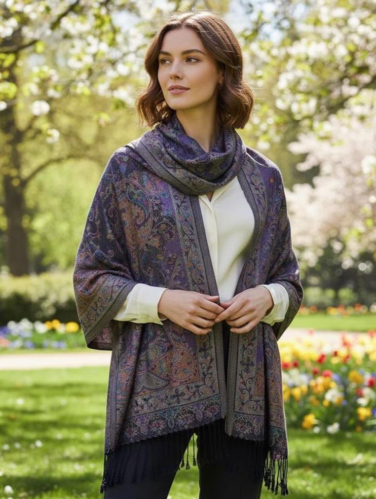Reversible Soft Pashmina Shawl & Scarf for Women, Jacquard Brocade, Shawl, Sarong or Head Wraps