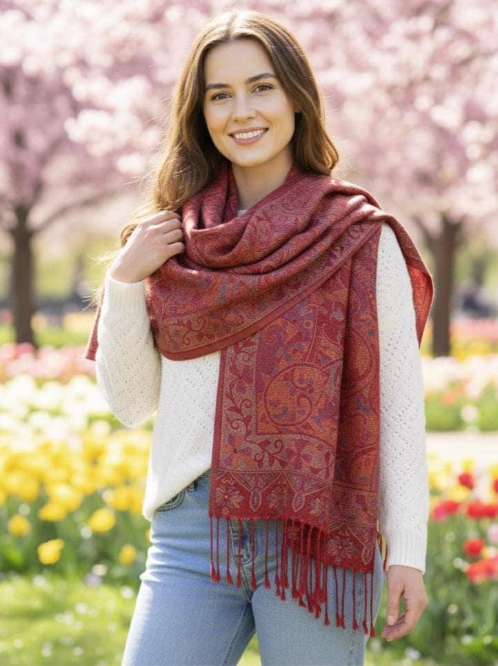 Reversible Soft Pashmina Shawl & Scarf for Women, Jacquard Brocade, Shawl, Sarong or Head Wraps