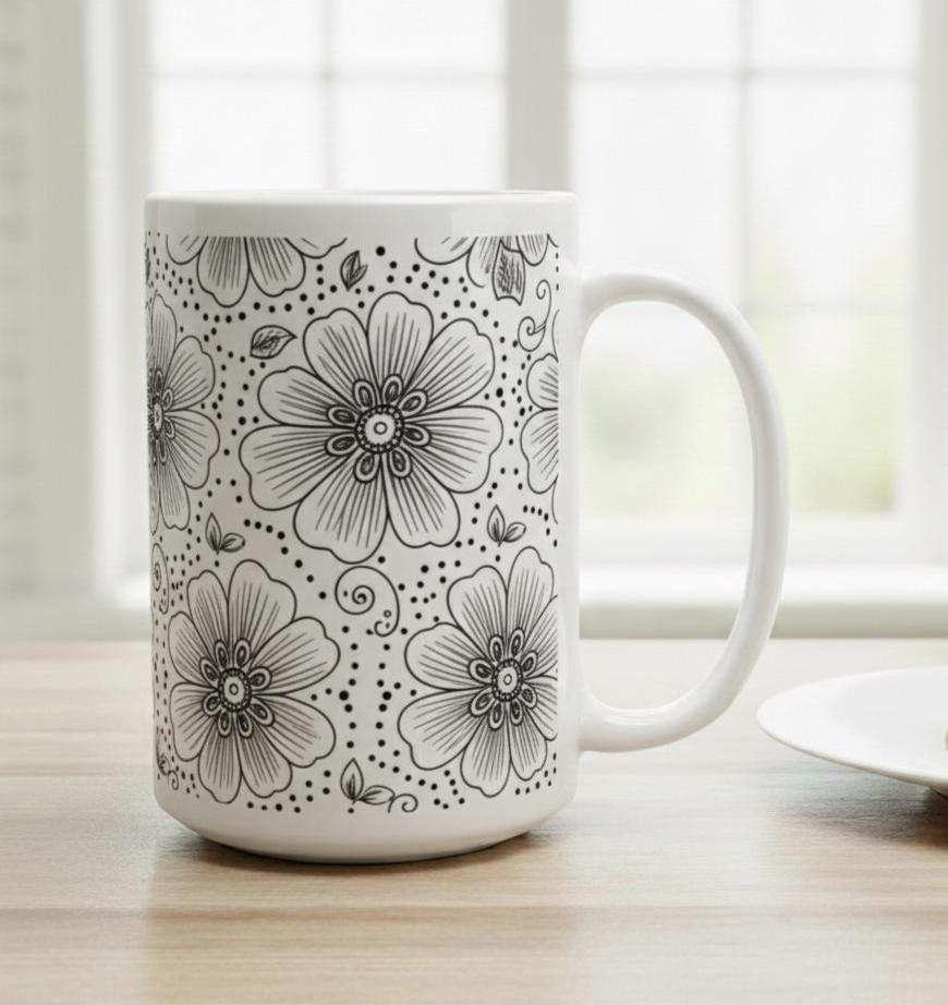 Floral Cups -  Large and Small Ceramic Mugs