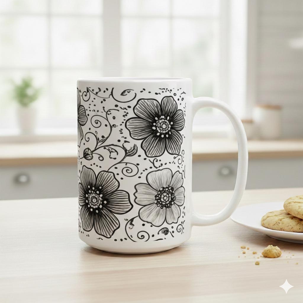 Floral Cups -  Large and Small Ceramic Mugs